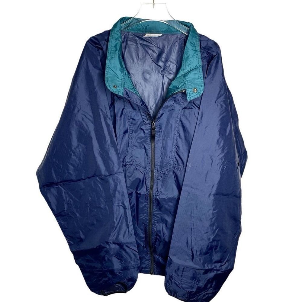 VINTAGE HELLY HANSEN Full-Zip Windbreaker Rain Coat Jacket Green Blue Sz xlarge